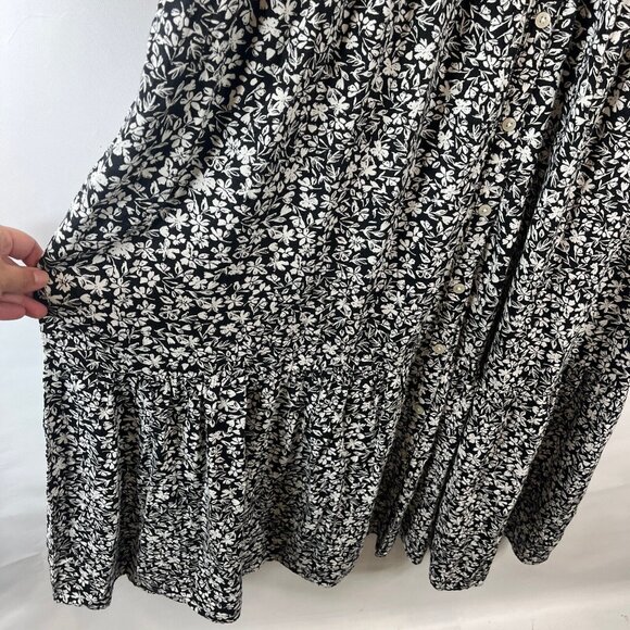 Sonoma Womens Linen Maxi Dress Size XL Black White Floral Peasant Button Front - Picture 5 of 10
